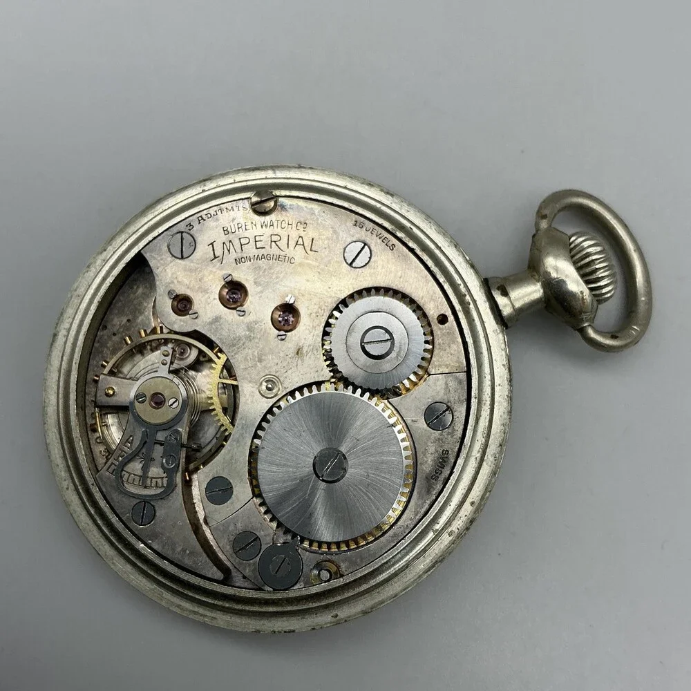 Antique Buren Imperial Pocket Watch Men 50mm Fancy Dial Manual Wind Not Running